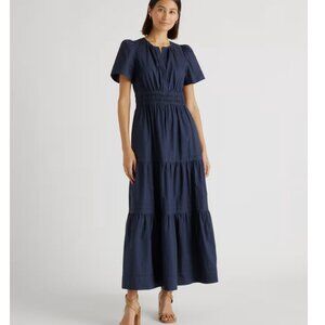 Quince 100% Organic Cotton Poplin Tiered Maxi Dress Navy Blue Sz XL